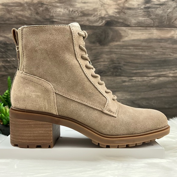 NIB Lucky Brand Diedrah Lug Sole Oiled Suede Lace Up Combat Boot Dune - Picture 7 of 12